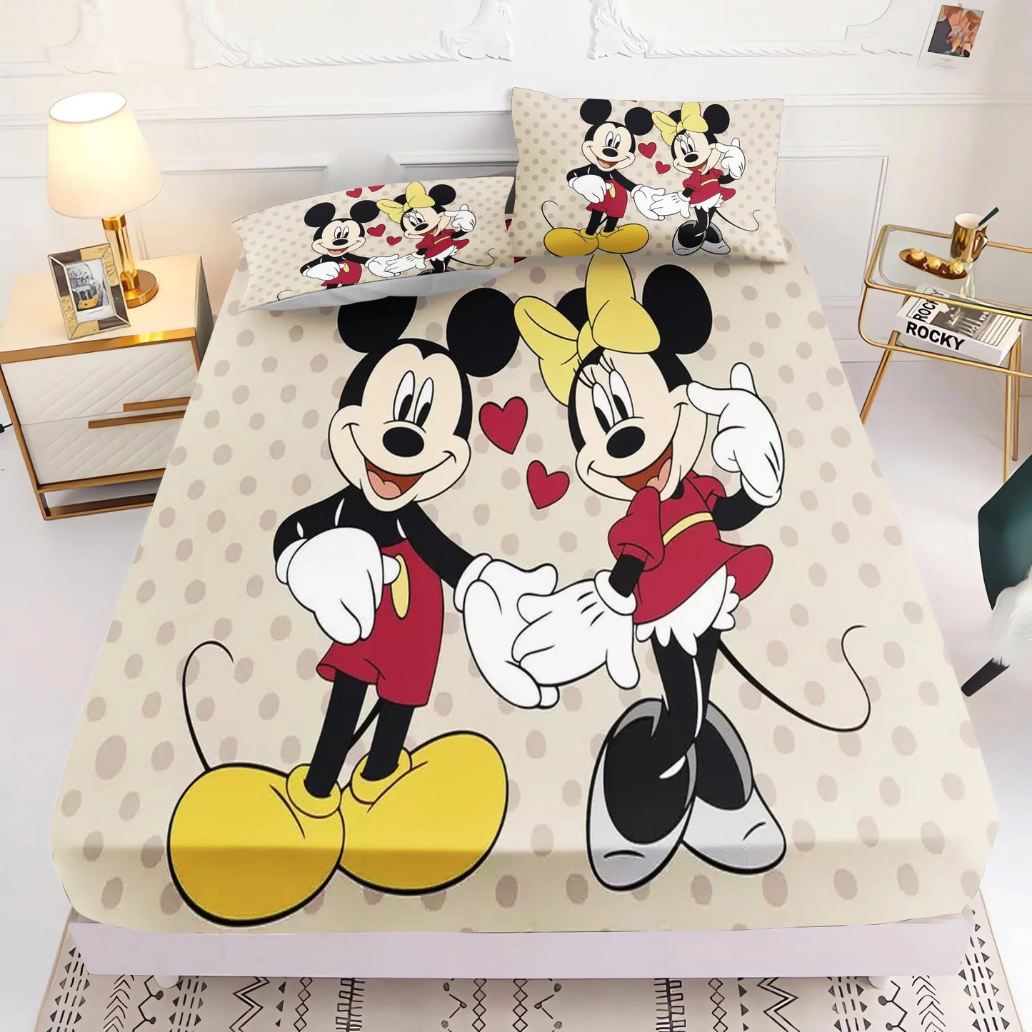 Mickey 3D Bedding Set Fitted Sheet 100% Polyester With Pillowcase