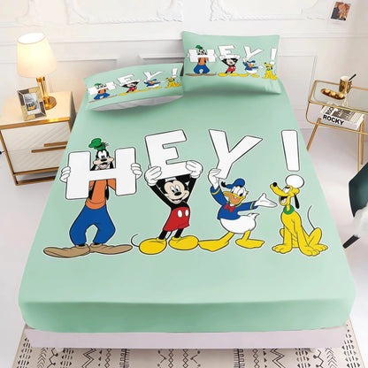 Mickey 3D Bedding Set Fitted Sheet 100% Polyester With Pillowcase