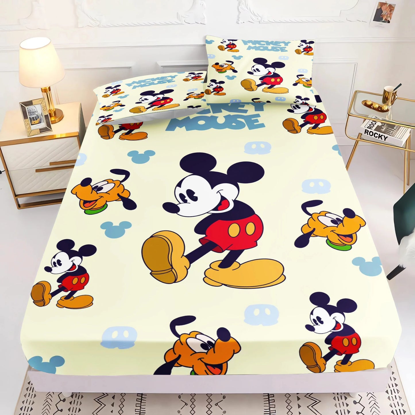 Mickey 3D Bedding Set Fitted Sheet 100% Polyester With Pillowcase