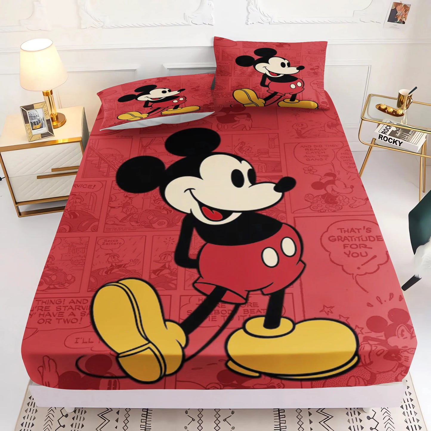 Mickey 3D Bedding Set Fitted Sheet 100% Polyester With Pillowcase