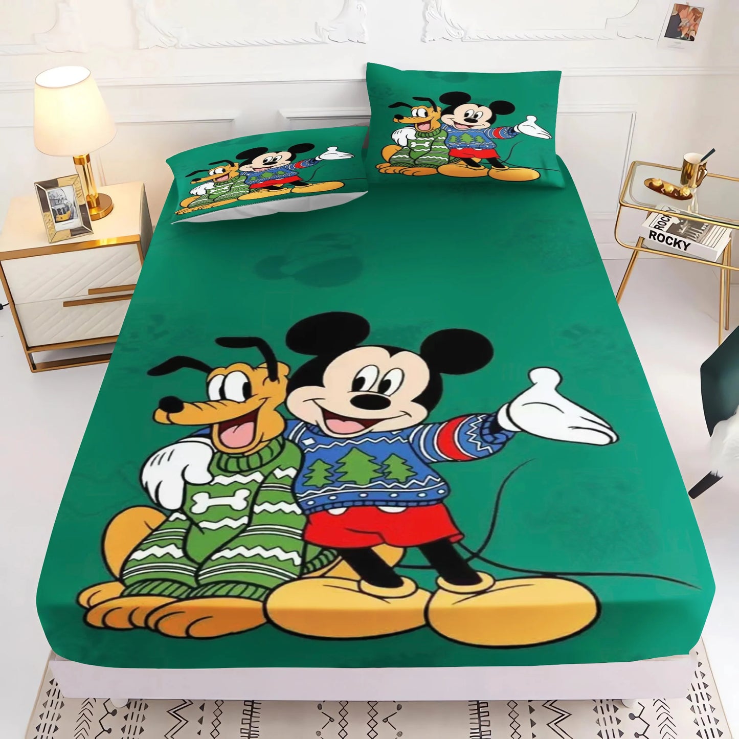 Mickey 3D Bedding Set Fitted Sheet 100% Polyester With Pillowcase