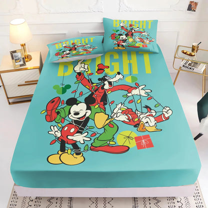 Mickey 3D Bedding Set Fitted Sheet 100% Polyester With Pillowcase