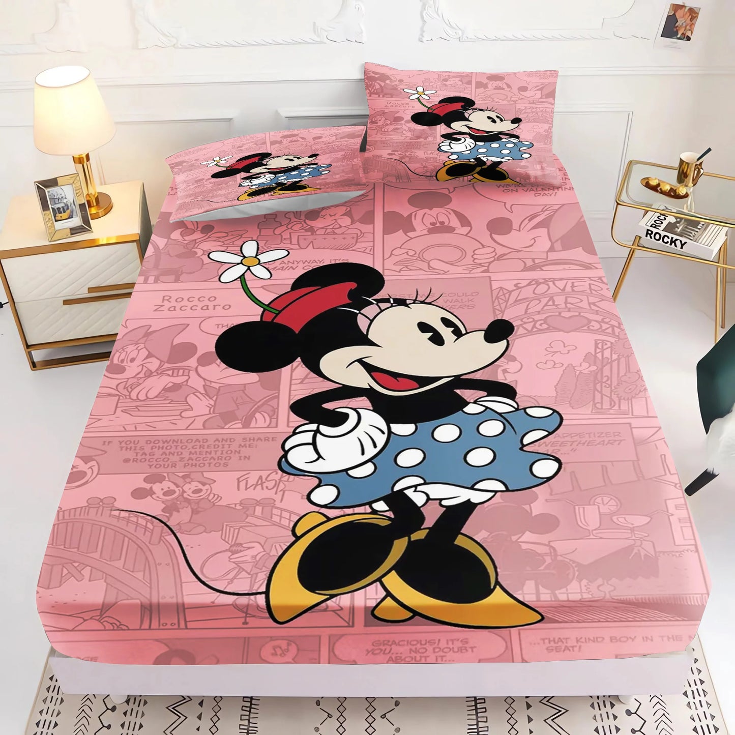 Mickey 3D Bedding Set Fitted Sheet 100% Polyester With Pillowcase