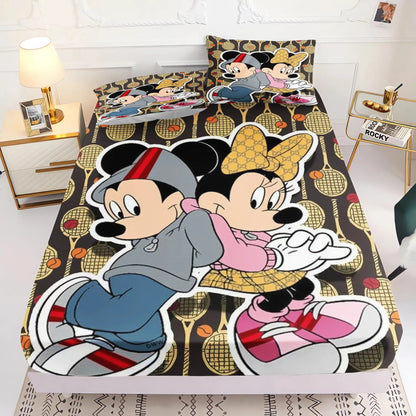 Mickey 3D Bedding Set Fitted Sheet 100% Polyester With Pillowcase