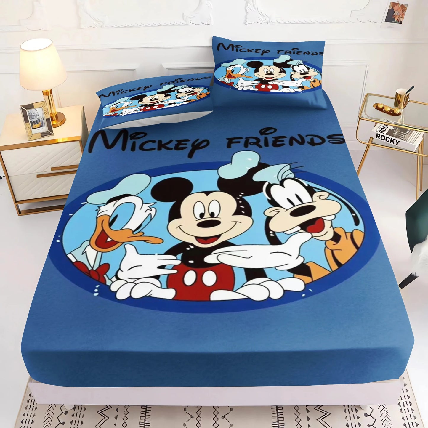 Mickey 3D Bedding Set Fitted Sheet 100% Polyester With Pillowcase