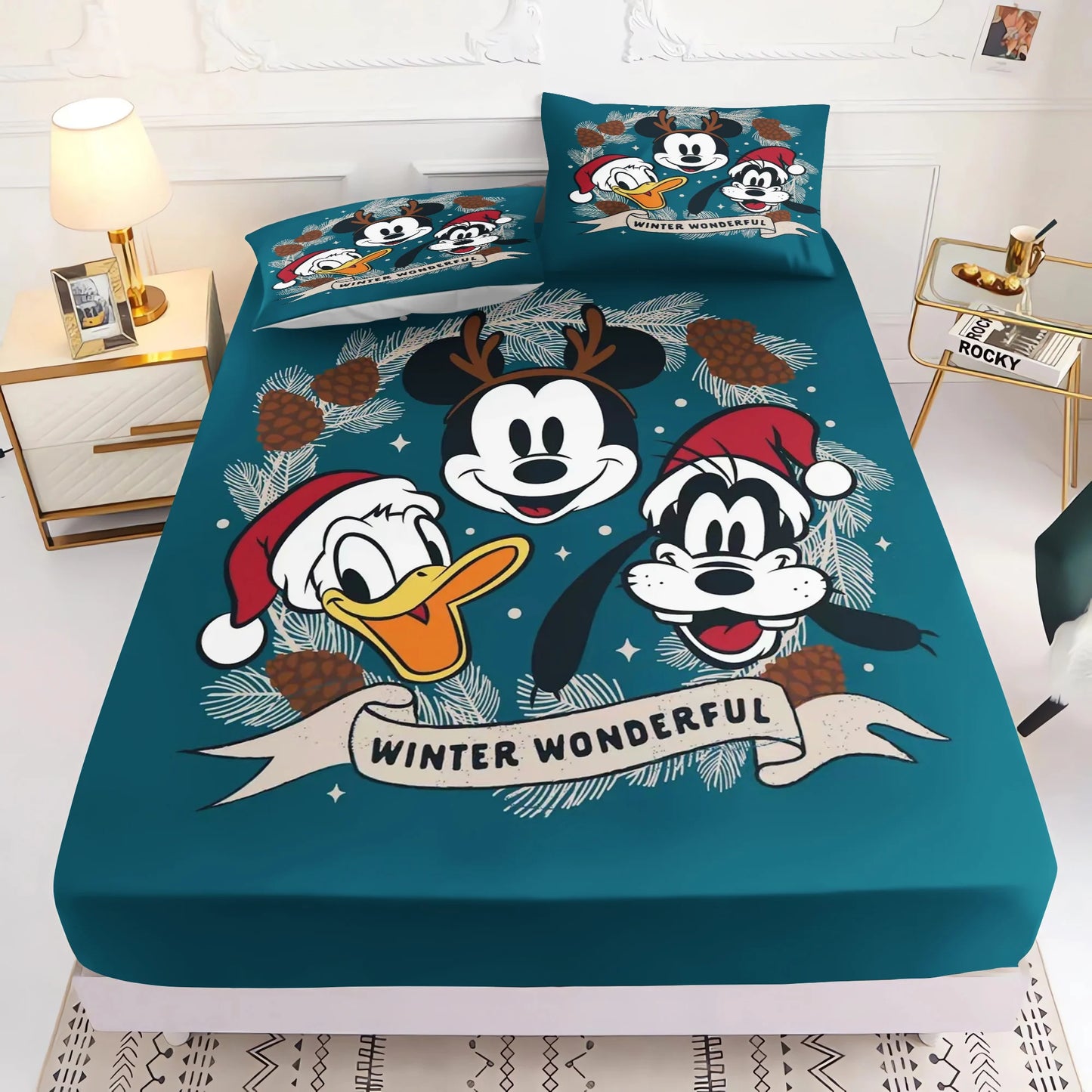 Mickey 3D Bedding Set Fitted Sheet 100% Polyester With Pillowcase