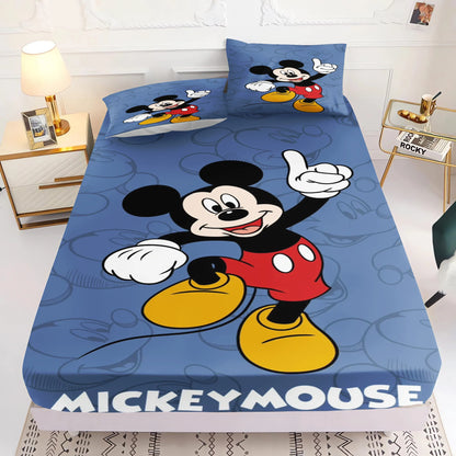 Mickey 3D Bedding Set Fitted Sheet 100% Polyester With Pillowcase