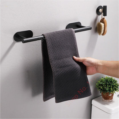 Wall Mount Towel Paper Holder Adhesive Black Silver