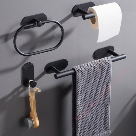 Wall Mount Towel Paper Holder Adhesive Black Silver