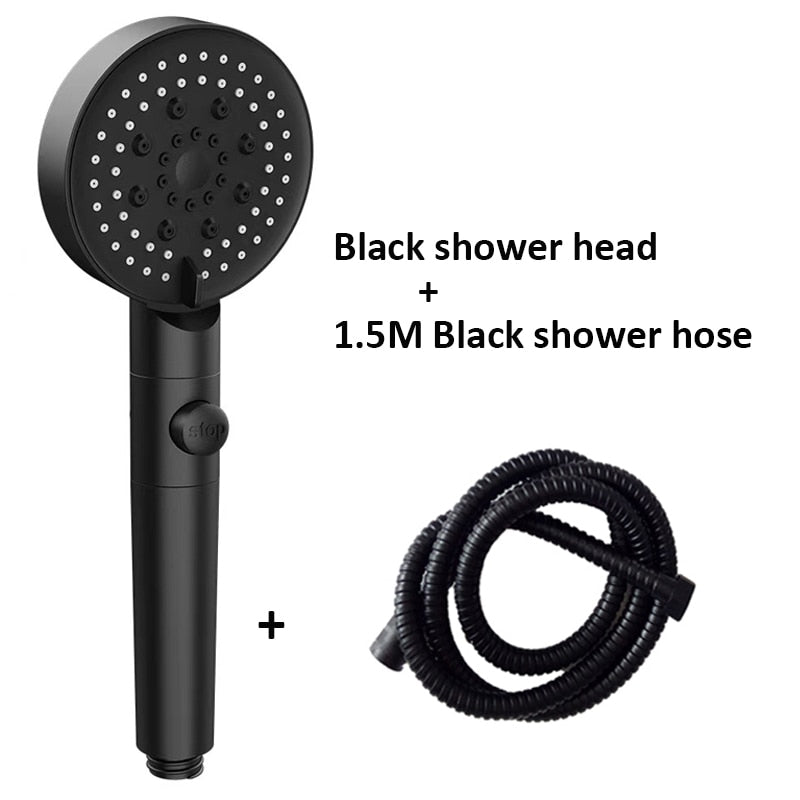 Zloog 5 Mode Bathroom Shower Set Stop Button Black High Pressure Shower Head Water Saving Filter Showerhead Bathroom Accessories