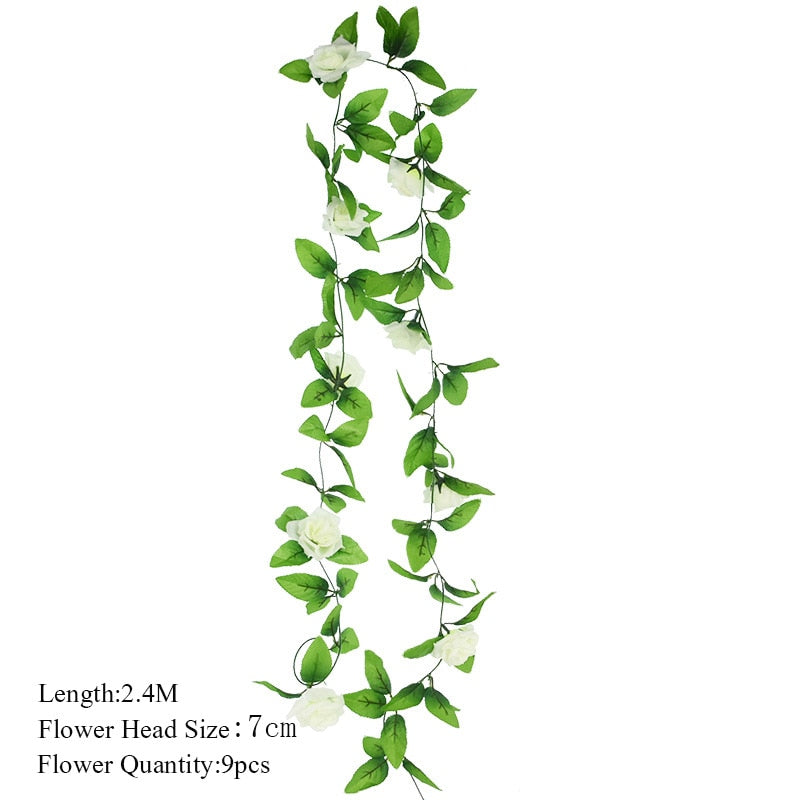 2.3m Flower Garland Artificial Flower String With Leaves Silk Ivy Vine