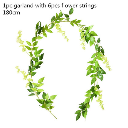 Green Eucalyptus Leaves Garland Wisteria Artificial Flowers Rattan Fake Plant Silk Leaf Vines Decor