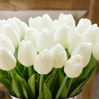 10pcs Artificial Tulip Flowers White Yellow Real Touch Tulips Bouquet