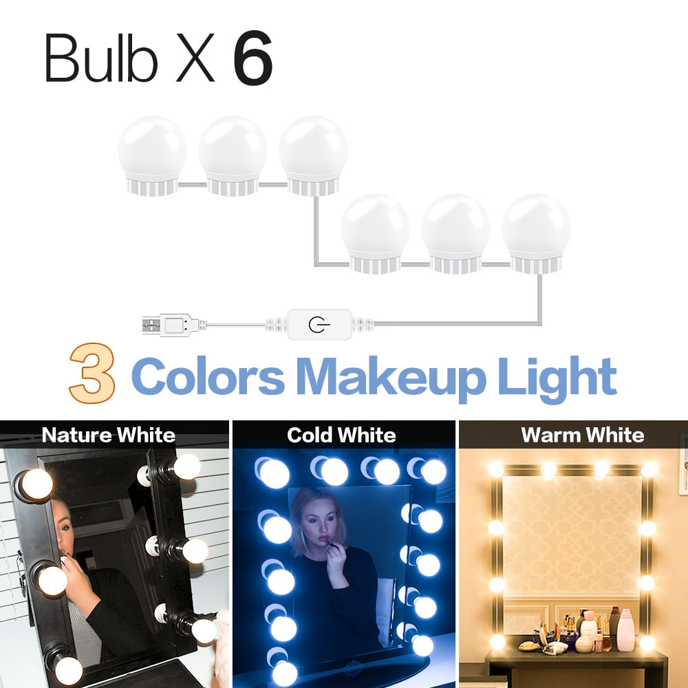 3 Modes Colors Makeup Mirror Light Led Touch Dimming Vanity Dressing Table Lamp Bulb USB 12V Hollywood Make Up Mirror Wall Lamp