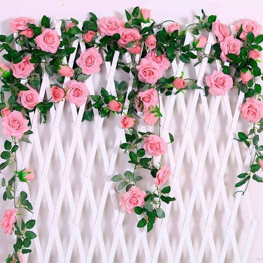 2.4m Silk Artificial Roses Flowers Rattan String Vine with Green Leaves Garden Decoration Hanging Garland Wall