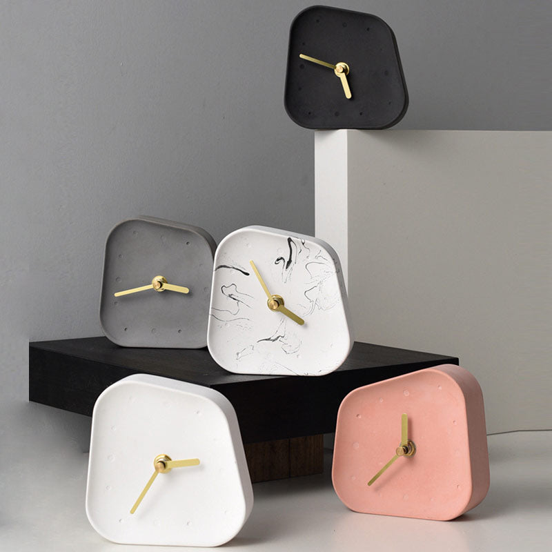 Nordic Home Geometry Shaped Cement Table Clock (Multi Colors)