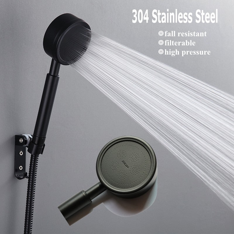 Black Shower Head High Pressure for Bathroom Filter Stainless Steel Wall Mounted Water Saving Rainfall Shower Hose Holder Set