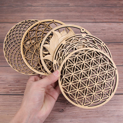 1PC Wood Wall Flower of Life Shape Non-slip Coaster