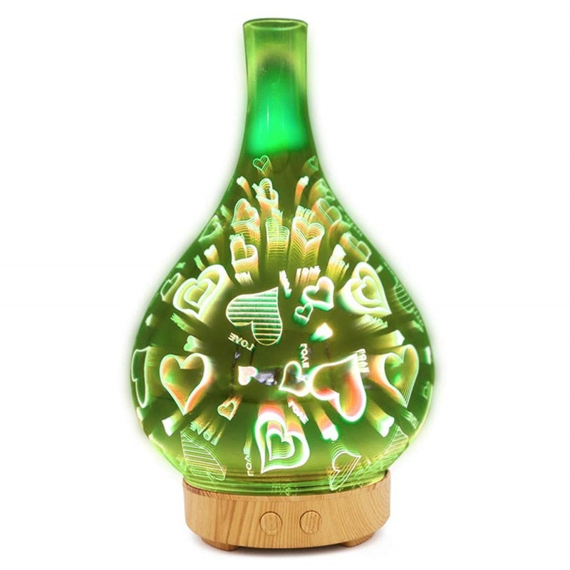 3D Firework Glass Vase Shape Air Humidifier with 7 Color Led Light Aroma Essential Oil Diffuser Mist Maker Ultrasonic (Multi Colors)