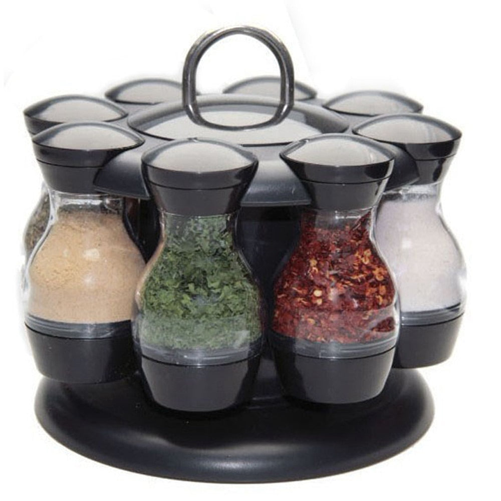 16Pcs Condiment Set 360 Rotating Spice Jar Rack