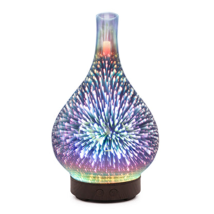 3D Firework Glass Vase Shape Air Humidifier with 7 Color Led Light Aroma Essential Oil Diffuser Mist Maker Ultrasonic (Multi Colors)