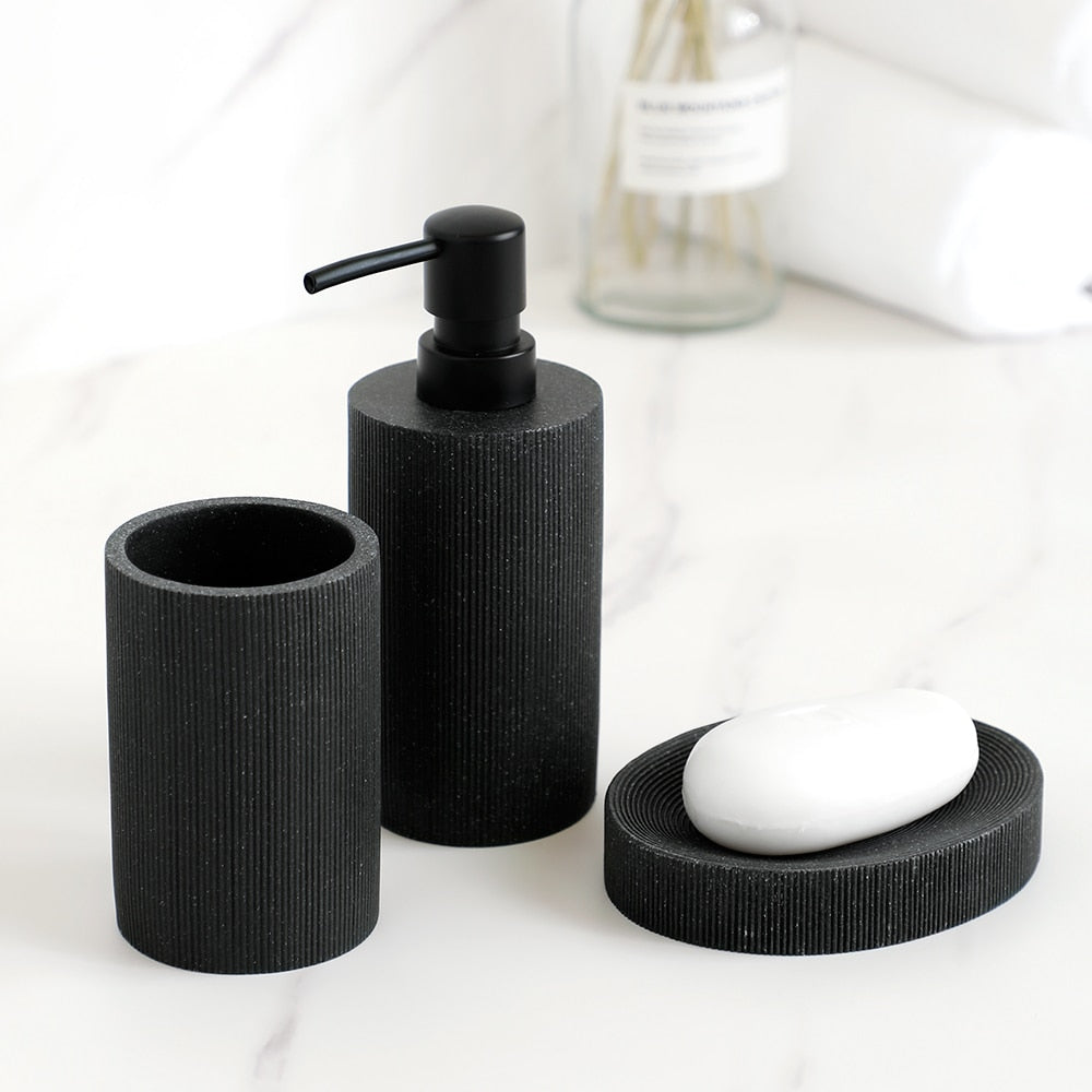 Black Bathroom Accessories  with Toothbrush Holder Soap Dispenser  Tumbler Cups Soap Dish and Toilet Brush Holder