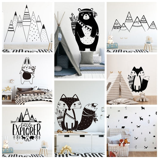 Cartoon Tribal Animals Vinyl Wall Sticker For Kids Room Decoration Babys Bedroom Decor Decals Stickers Bear Fox art wallpaper