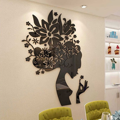 Bloom Multi-Pieces Flower Woman Pattern 3D Acrylic Decoration Wall Sticker