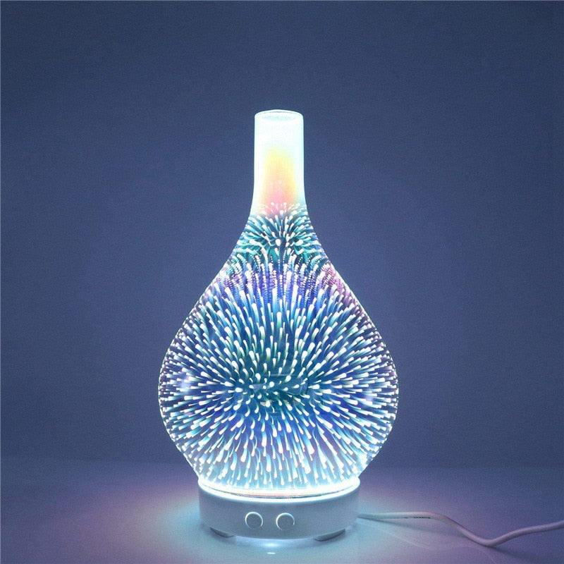 3D Firework Glass Vase Shape Air Humidifier with 7 Color Led Light Aroma Essential Oil Diffuser Mist Maker Ultrasonic (Multi Colors)