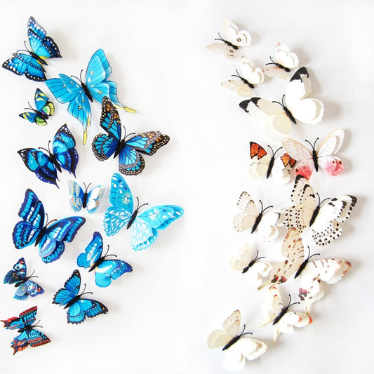 12pcs Wall Stickers Set 3D Butterfly Colorful Double Layers Wall Stickers Waterproof Material