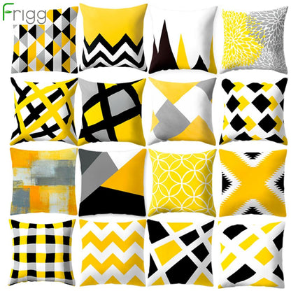 Yellow Black Geometric Pattern Square Cushion Cover Pillow Case Polyester Throw Pillows Cushions For Home Decor 45x45cm