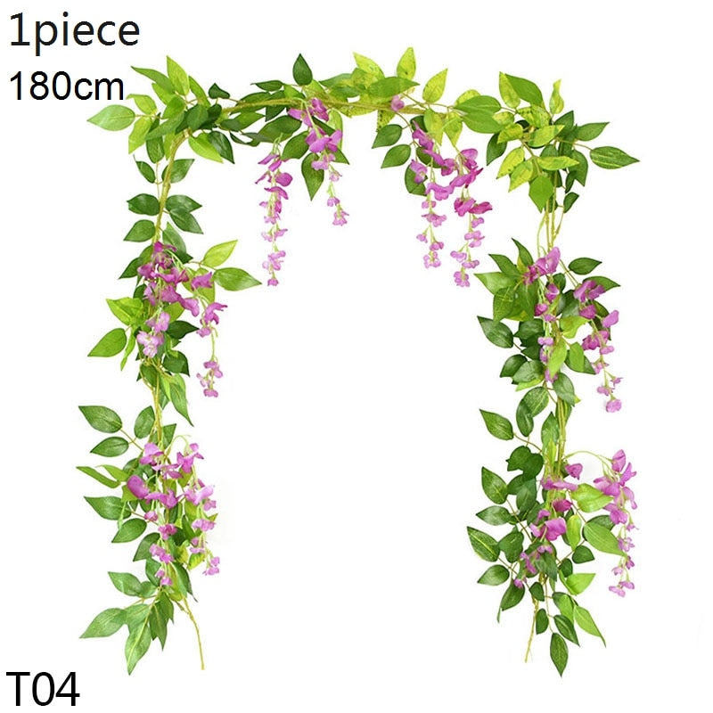 Wisteria Artificial Flower Vine Ivy Leaf Garland Silk Rose Flowers Rattan String Vine Arch Flower Home Garden Decoration