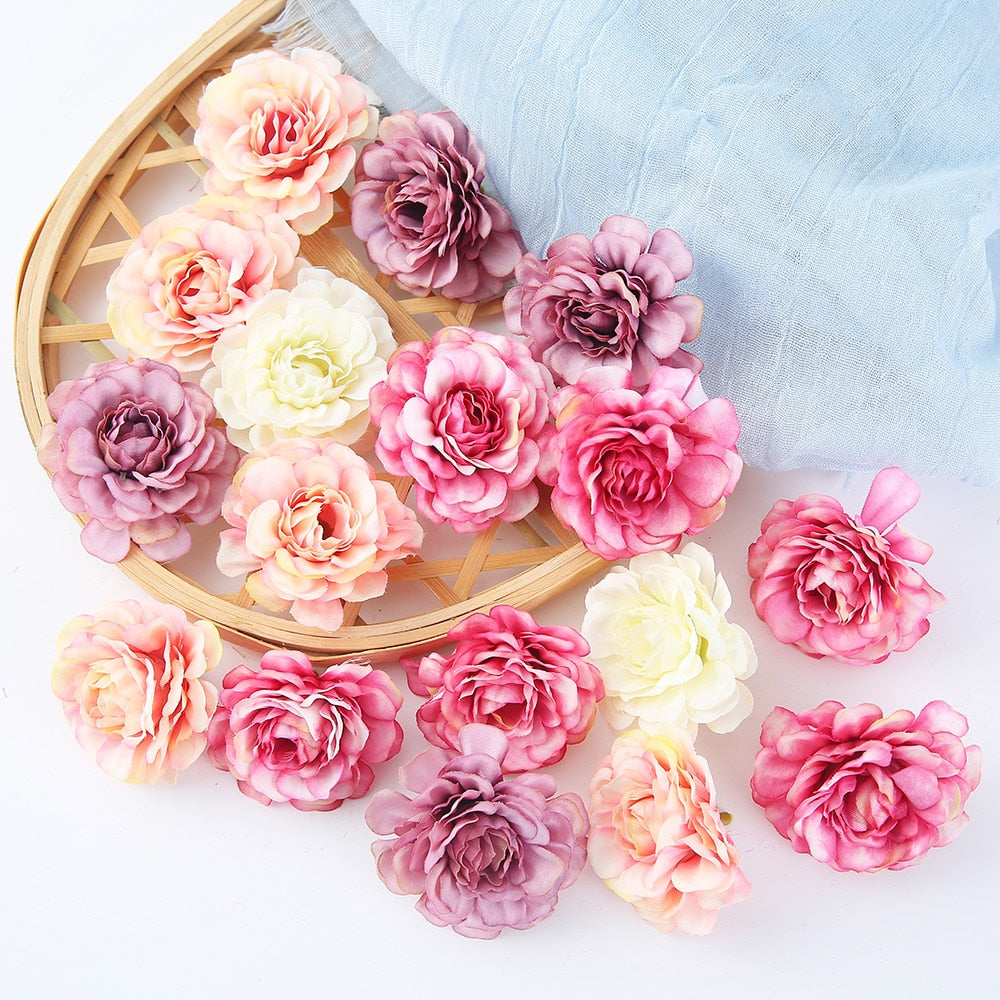 Silk Rose Artificial Flower Head Fake Flower For Home Decor DIY Wreath Accessories (Multi Colors)