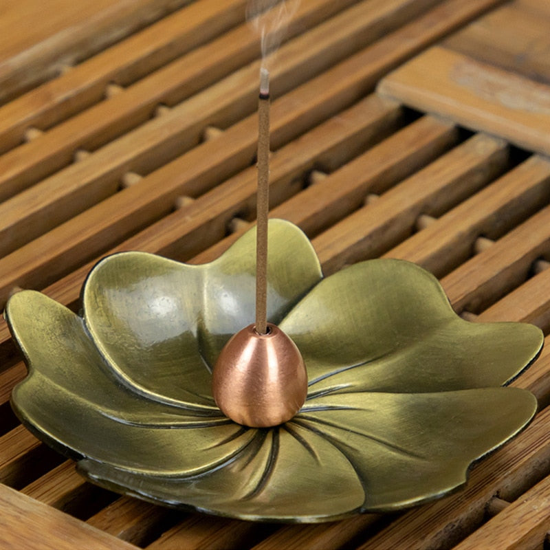 Retro Stick Incense Holder sandalwood Fragrance Burner Alloy lotus plate Buddhism Censer Home Office Decoration Craft