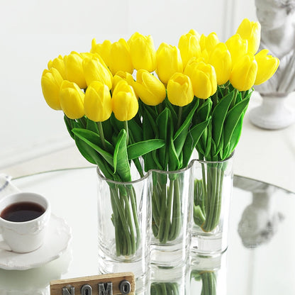 10pcs Artificial Tulip Flowers White Yellow Real Touch Tulips Bouquet