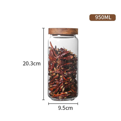 Wood Lid Glass Airtight Canister Kitchen Storage Bottles Jar Sealed Food Container Tea Coffee Beans Grains Candy Jars Organizer