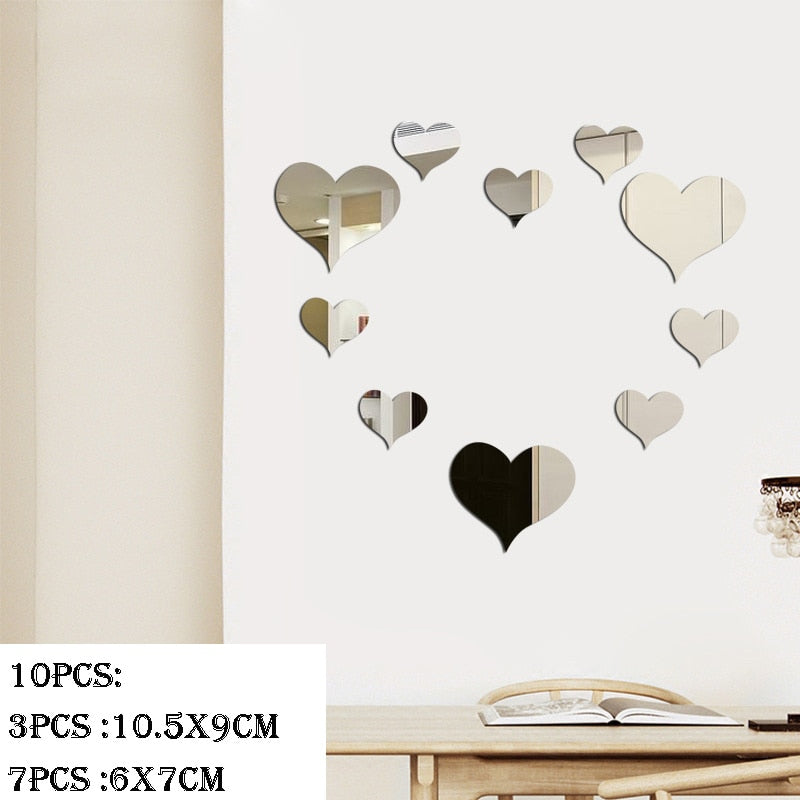 3D Mirror Wall Sticker Love Round Acrylic Wall Sticker DIY