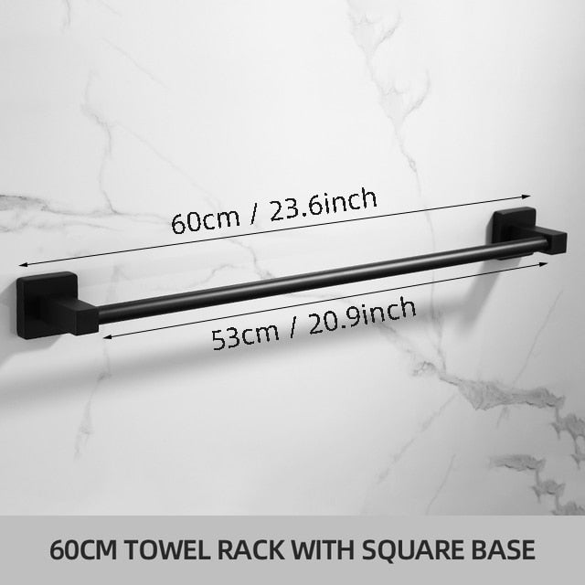 Bathroom Black Towel Rack Wall-mounted Black Toilet Space Aluminum Towel BarStorage Rail Shelf Bathroom Accessories