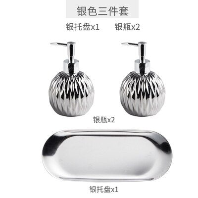 3pcs  Stainless Steel Tray Ceramic Bathroom Set