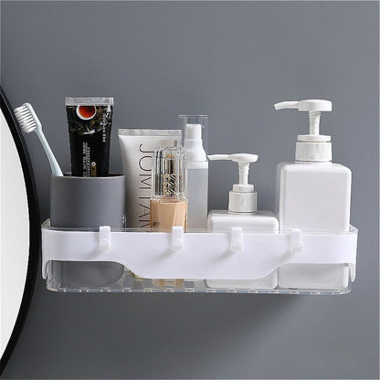 Wall-mounted Storage Rack Bathroom Shelf  For Kitchen With Hooks Storage Bathroom Accessories Without Drill Plastic Container