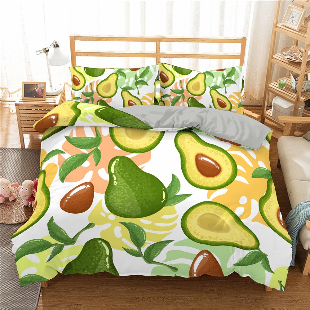 Cartoon Avocado Green Fruit Style Duvet  Bedset and Pillowcases Twin Full Queen King