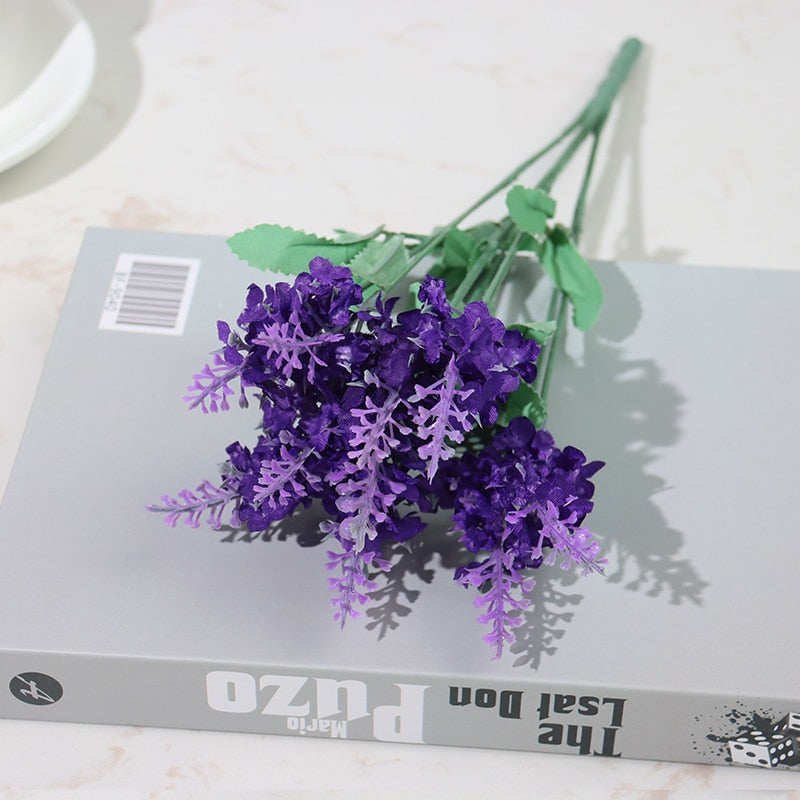 Artificial Flowers Flocked Plastic Lavender Bundle Fake Plants