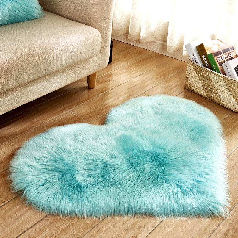 Heart Shape Fluffy Rugs Washable Faux Fur Rug (Multi Colors)