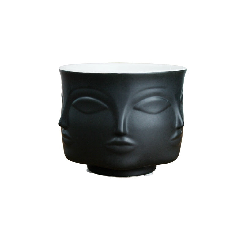 Nordic Style Ceramic Face Design Vase (Multi Colors)