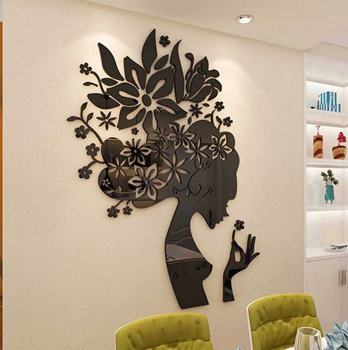 Bloom Multi-Pieces Flower Woman Pattern 3D Acrylic Decoration Wall Sticker