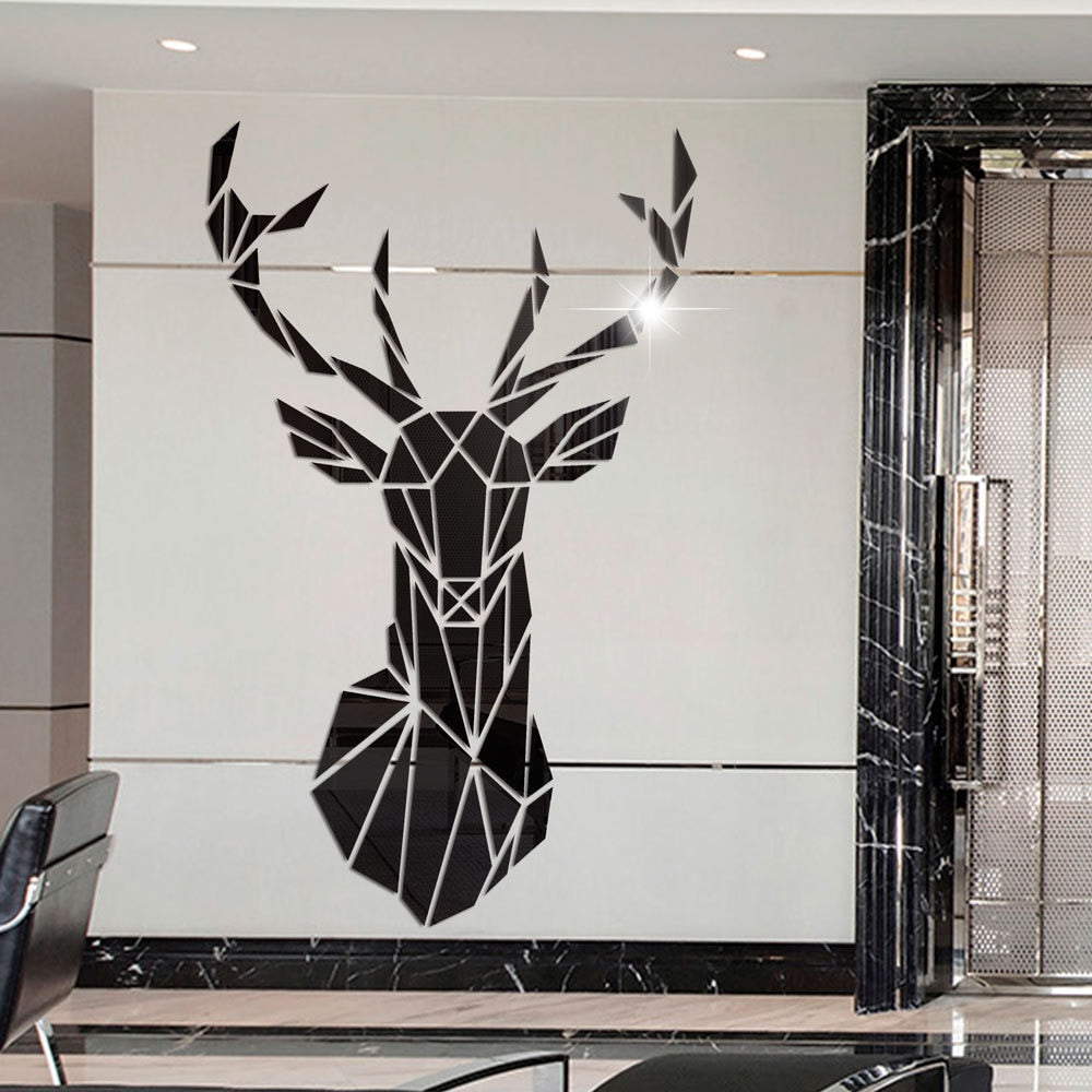 3D Deer Head Mirror Wall Sticker DIY Multiple Sizes Acrylic Mirror Stickers Mural Living Room Bedroom Kids Home Decoration