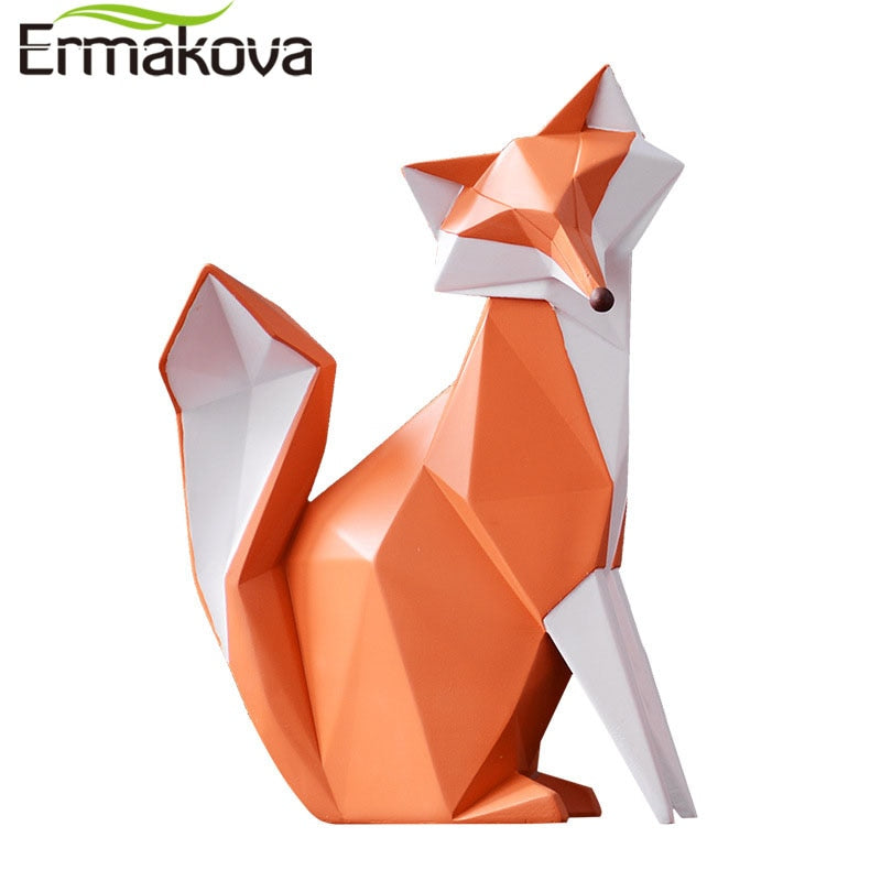 ERMAKOVA Nordic Modern Abstract Geometric Orange Fox Figurine Statue