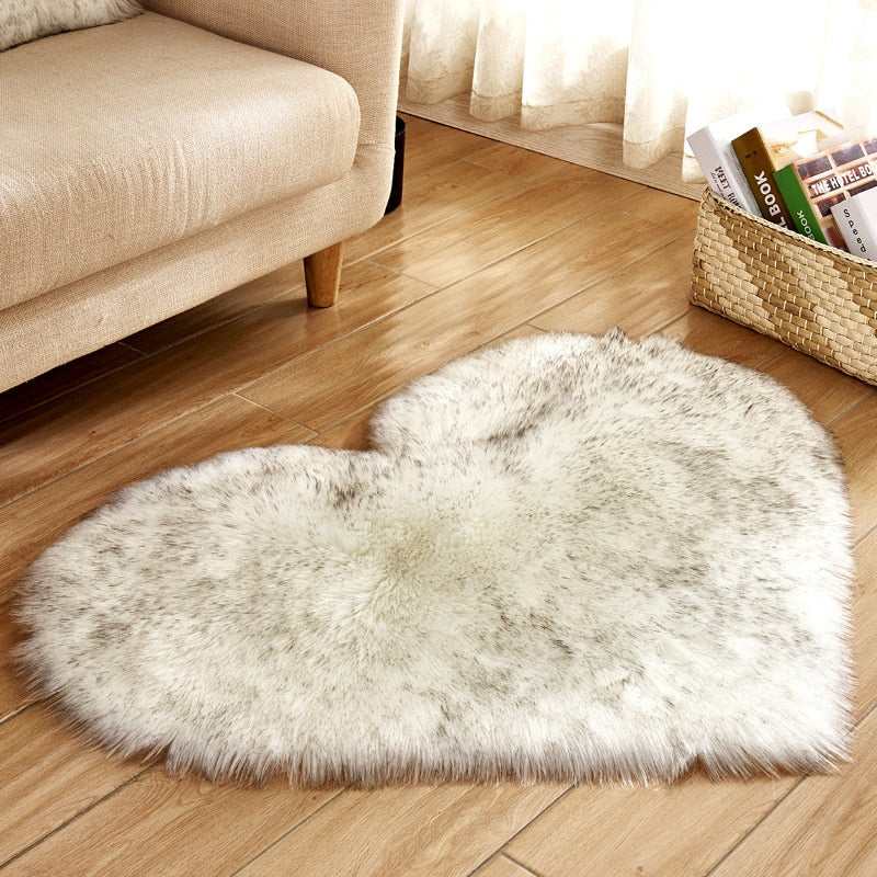 Heart Shape Fluffy Rugs Washable Faux Fur Rug (Multi Colors)