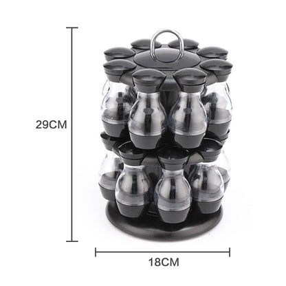 16Pcs Condiment Set 360 Rotating Spice Jar Rack