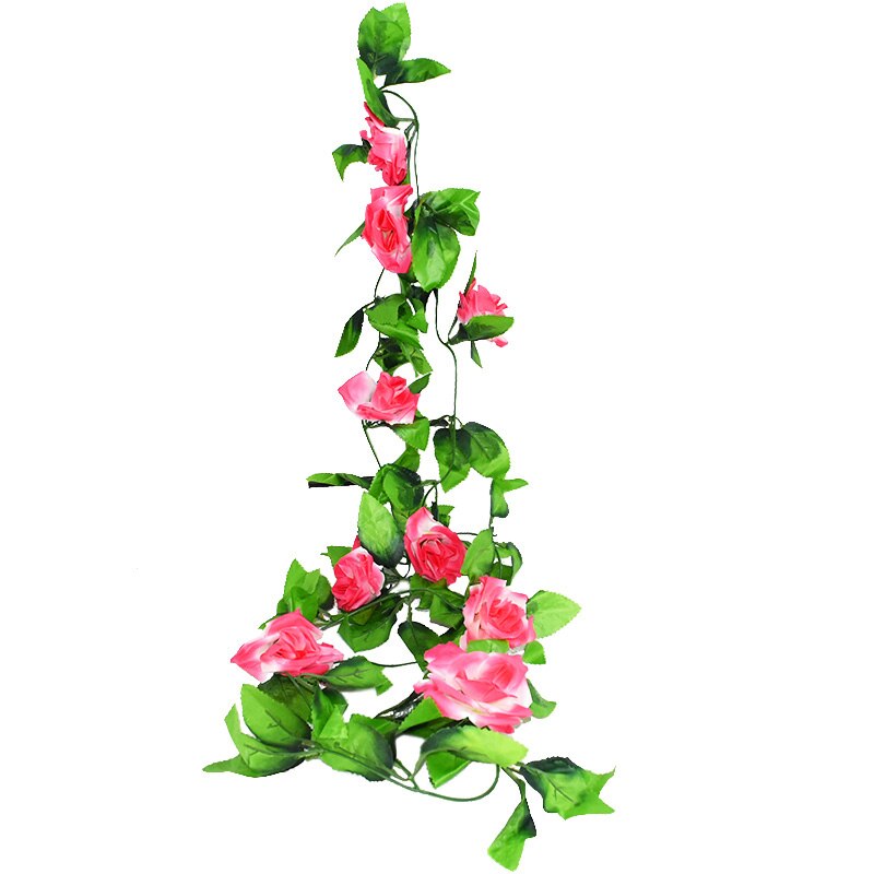 2.4m Silk Artificial Roses Flowers Rattan String Vine with Green Leaves Garden Decoration Hanging Garland Wall